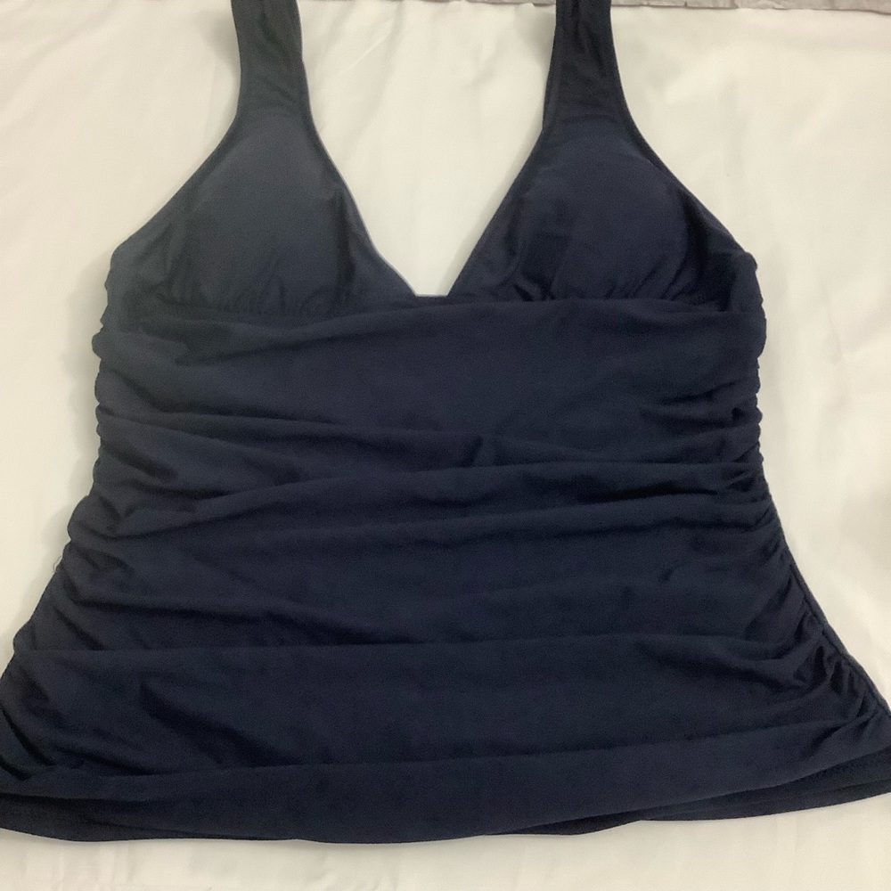 J Crew women’s Navy V neck ruched    swimwear top (w538)